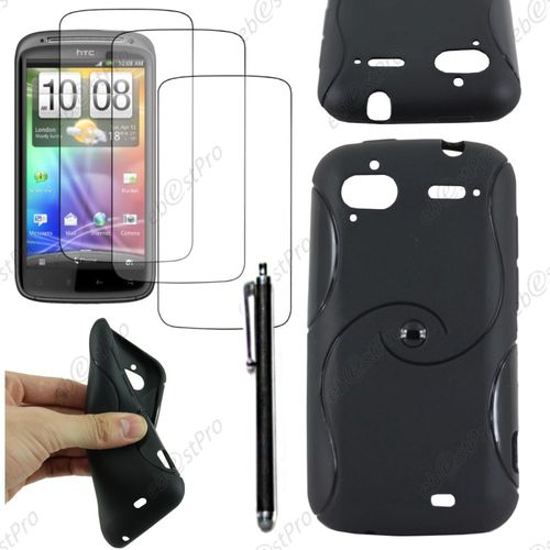 Ebeststar ® Housse Etui Coque Silicone Gel Motif S-Line Protection Souple Pour Htc Sensation, G14, Couleur Noir + Stylet 3 Film