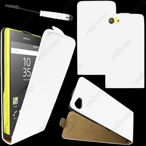 Ebeststar ® Housse Coque Etui En Pu Cuir À Rabat Ultra Fine (Slim Case) Pour Sony Xperia Z5 Compact, Couleur Blanc + Mini Stylet + 1 Film Protection D'écran + Lingette