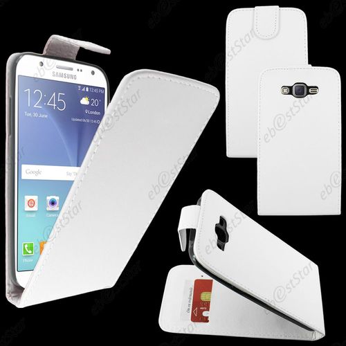 Ebeststar ® Housse Coque Etui Simili Cuir À Rabat Vertical Pour Samsung Galaxy J7 Sm-J700f J700h, Couleur Blanc + 1 Film Protection D'écran + Lingette
