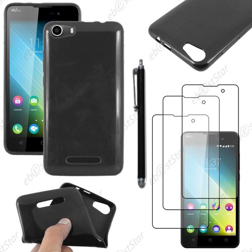 Ebeststar ® Housse Etui Coque Souple Silicone Gel Sans Motif Pour Wiko Lenny 2, Couleur Noir + Stylet 3 Film