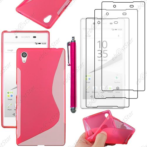 Ebeststar ® Housse Etui Coque Silicone Gel Motif S-Line Protection Souple Pour Sony Xperia Z5, Z5 Dual, Couleur Rose + Stylet 3 Film