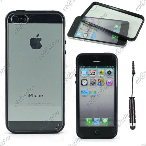 Ebeststar ® Coque Hybride Rigide Crystale Avec Contour Bumper Silicone Gel Pour Apple Iphone 5s, 5, Couleur Noir + Mini Stylet + 1 Film Protection D'écran + Lingette