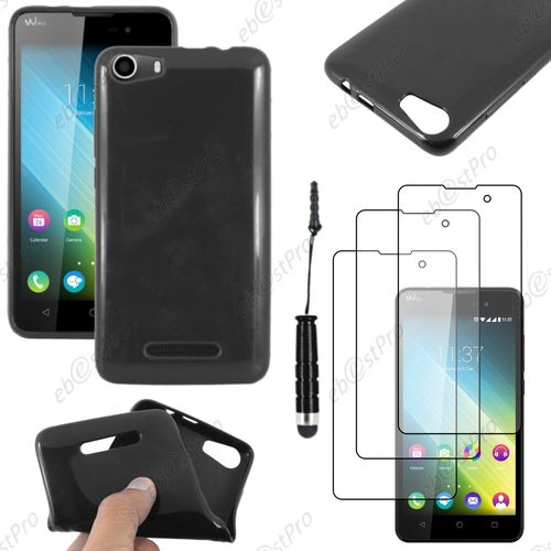 Ebeststar ® Housse Etui Coque Souple Silicone Gel Sans Motif Pour Wiko Lenny 2, Couleur Noir + Mini Stylet 3 Film