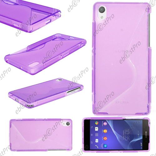 Ebeststar ® Pour Sony Xperia Z2 D6502, D6503, D6543 Coque S-Line Silicone Gel Motif Vague Housse Etui Protection Souple, Couleur Violet + 1 Film Protection D'écran + Lingette