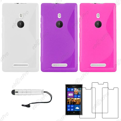 Ebeststar ® Lot X3 Housse Etui Coque Silicone Gel Motif S-Line Protection Souple Pour Nokia Lumia 925, Couleur Transparent, Violet, Rose + Mini Stylet 3 Film