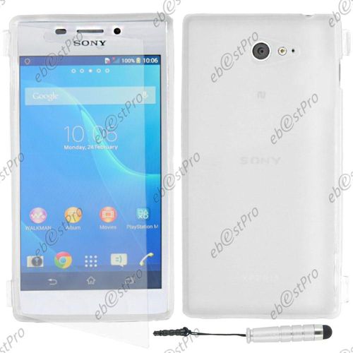 Ebeststar ® Housse Etui Coque Portefeuille Livre Silicone Gel Pour Sony Xperia M2 D2302 D2303, Couleur Transparent + Mini Stylet + 1 Film Protection D'écran + Lingette