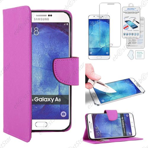 Ebeststar ® Pour Samsung Galaxy A8 Sm-A800f Etui Portefeuille Housse Coque Protection Folio Book Livre, Couleur Violet + Film Verre Trempé