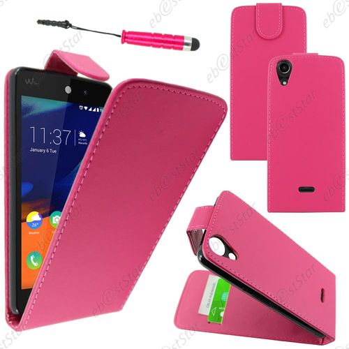 Ebeststar ® Housse Coque Etui Simili Cuir À Rabat Vertical Pour Wiko Rainbow Lite 4g, Couleur Rose + Mini Stylet + 1 Film Protection D'écran + Lingette
