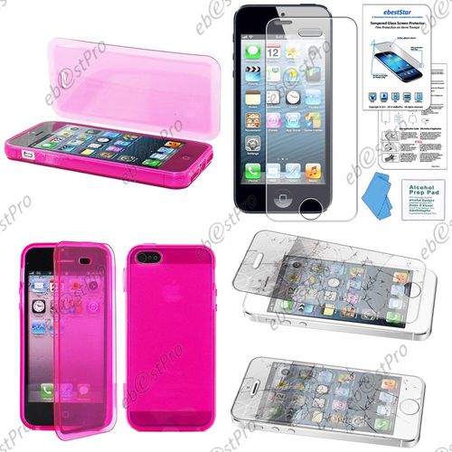 Ebeststar® Film Verre Trempé + Etui Portefeuille Rabattable Livre Housse Coque Silicone Gel Pour Apple Iphone 5s, 5, Couleur Rose
