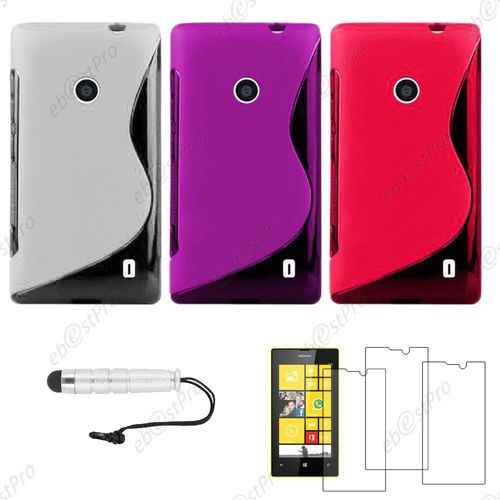 Ebeststar ® Lot X3 Housse Etui Coque Silicone Gel Motif S-Line Protection Souple Pour Nokia Lumia 520, Couleur Transparent, Violet, Rose + Mini Stylet 3 Film