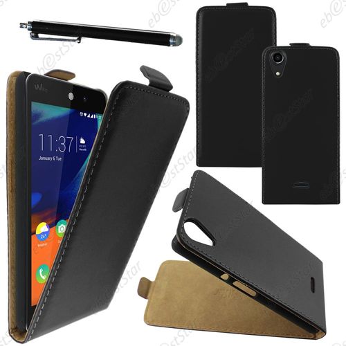 Ebeststar ® Housse Coque Etui En Pu Cuir À Rabat Ultra Fine (Slim Case) Pour Wiko Rainbow Lite 4g, Couleur Noir + Stylet + 1 Film Protection D'écran + Lingette