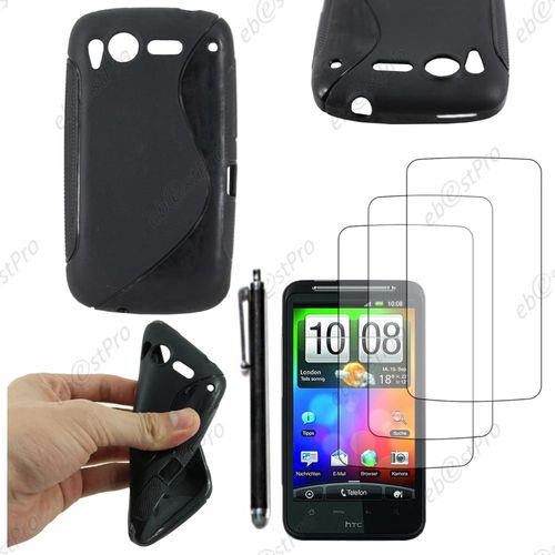 Ebeststar ® Housse Etui Coque Silicone Gel Motif S-Line Protection Souple Pour Htc Desire S, G12, Couleur Noir + Stylet 3 Film