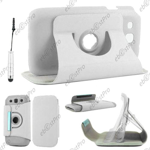 Ebeststar ® Housse Coque Etui Pu Cuir Rotatif Avec Support À Rotation 360° Pour Samsung Galaxy S3 I9300 I9305, Couleur Blanc + Mini Stylet + 1 Film Protection D'écran + Lingette