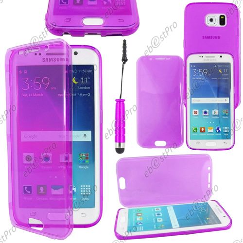Ebeststar ® Housse Etui Coque Portefeuille Livre Silicone Gel Pour Samsung Galaxy S6 Edge Sm-G925f G925, Couleur Violet + Mini Stylet + 1 Film Protection D'écran + Lingette