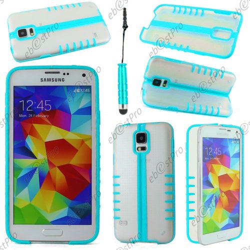 Ebeststar ® Coque Pliable Hybride Rigide Cristal - Silicone Gel Tpu Support Pour Samsung Galaxy S5 Sm-G900f, G900, G900h, Couleur Bleu + Mini Stylet + 1 Film Protection D'écran + Lingette
