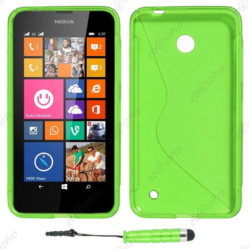 Ebeststar ® Housse Etui Coque Silicone Gel Motif S-Line Protection Souple Pour Nokia Lumia 630, Couleur Vert + Mini Stylet + 1 Film Protection D'écran + Lingette
