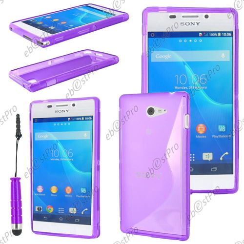 Ebeststar ® Housse Etui Coque Silicone Gel Motif S-Line Protection Souple Pour Sony Xperia M2 D2302 D2303, Couleur Violet + Mini Stylet + 1 Film Protection D'écran + Lingette
