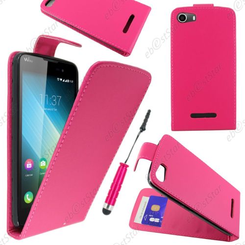 Ebeststar ® Housse Coque Etui Simili Cuir À Rabat Vertical Pour Wiko Lenny 2, Couleur Rose + Mini Stylet + 1 Film Protection D'écran + Lingette