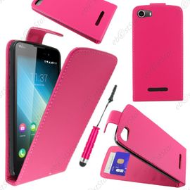 Ebeststar ® Housse Coque Etui Simili Cuir À Rabat Vertical Pour Wiko Lenny 2, Couleur Rose + Mini Stylet + 1 Film Protection D'écran + Lingette
