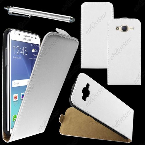 Ebeststar ® Housse Coque Etui En Pu Cuir À Rabat Ultra Fine (Slim Case) Pour Samsung Galaxy J5 Sm-J500f, Couleur Blanc + Stylet + 1 Film Protection D'écran + Lingette