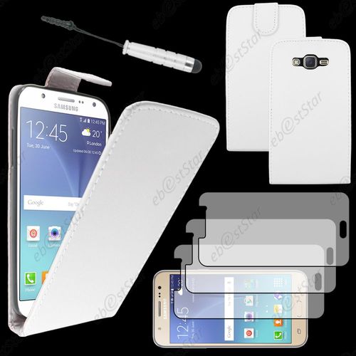 Ebeststar ® Housse Coque Etui Simili Cuir À Rabat Vertical Pour Samsung Galaxy J7 Sm-J700f J700h, Couleur Blanc + Mini Stylet 3 Film