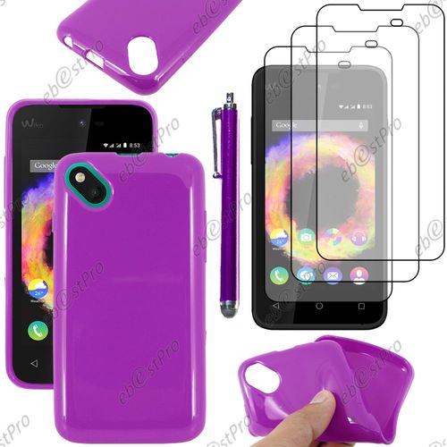 Ebeststar ® Housse Etui Coque Souple Silicone Gel Sans Motif Pour Wiko Sunset 2, Couleur Violet + Stylet 3 Film