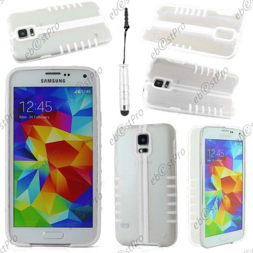 Ebeststar ® Coque Pliable Hybride Rigide Cristal - Silicone Gel Tpu Support Pour Samsung Galaxy S5 Sm-G900f, G900, G900h, Couleur Blanc + Mini Stylet + 1 Film Protection D'écran + Lingette