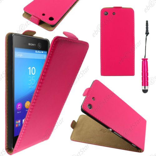 Ebeststar ® Housse Coque Etui En Pu Cuir À Rabat Ultra Fine (Slim Case) Pour Sony Xperia M5, M5 Dual, Couleur Rose + Mini Stylet + 1 Film Protection D'écran + Lingette
