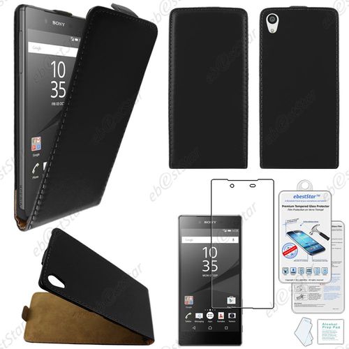 Ebeststar ® Housse Coque Etui En Pu Cuir À Rabat Ultra Fine (Slim Case) Pour Sony Xperia Z5, Z5 Dual, Couleur Noir + Film Verre Trempé