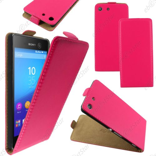 Ebeststar ® Housse Coque Etui En Pu Cuir À Rabat Ultra Fine (Slim Case) Pour Sony Xperia M5, M5 Dual, Couleur Rose + 1 Film Protection D'écran + Lingette