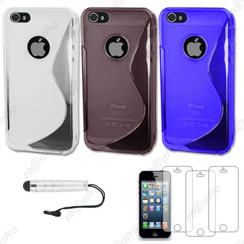 Ebeststar ® Lot X3 Housse Etui Coque Silicone Gel Motif S-Line Protection Souple Pour Apple Iphone 5s, 5, Couleur Transparent, Noir, Bleu + Mini Stylet 3 Film