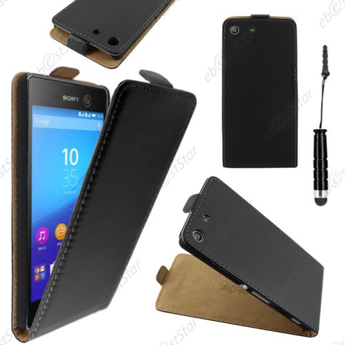 Ebeststar ® Housse Coque Etui En Pu Cuir À Rabat Ultra Fine (Slim Case) Pour Sony Xperia M5, M5 Dual, Couleur Noir + Mini Stylet + 1 Film Protection D'écran + Lingette