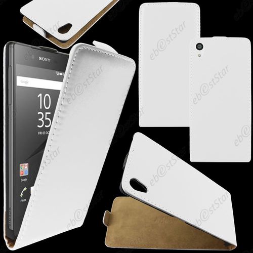 Ebeststar ® Housse Coque Etui En Pu Cuir À Rabat Ultra Fine (Slim Case) Pour Sony Xperia Z5, Z5 Dual, Couleur Blanc + 1 Film Protection D'écran + Lingette