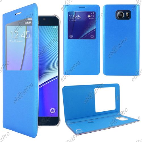Ebeststar ® Housse Coque Etui Smart View Type S-View Portefeuille Pour Samsung Galaxy Note5 Sm-N920f Note 5, Couleur Bleu + 1 Film Protection D'écran + Lingette