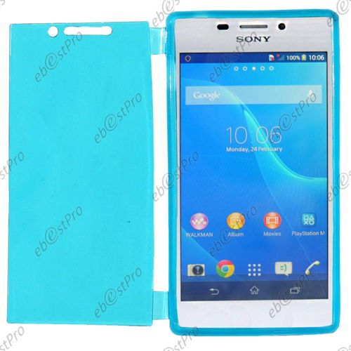 Ebeststar ® Pour Sony Xperia M2 D2302 D2303 Coque Portefeuille À Rabat Housse Etui Livre Silicone Gel, Couleur Bleu + 1 Film Protection D'écran + Lingette