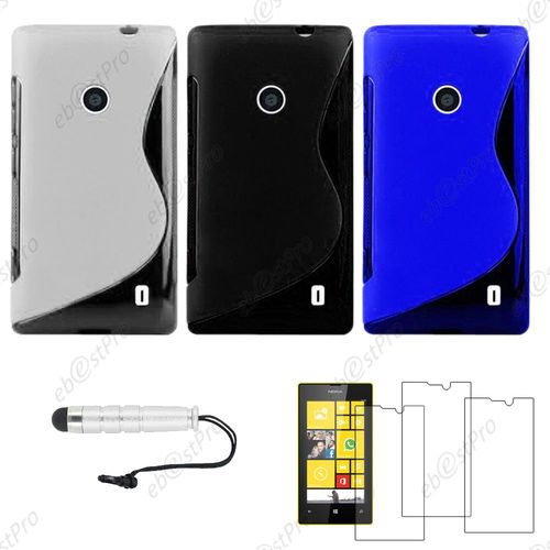 Ebeststar ® Lot X3 Housse Etui Coque Silicone Gel Motif S-Line Protection Souple Pour Nokia Lumia 520, Couleur Transparent, Noir, Bleu + Mini Stylet 3 Film