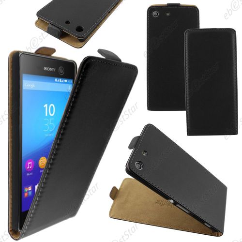 Ebeststar ® Housse Coque Etui En Pu Cuir À Rabat Ultra Fine (Slim Case) Pour Sony Xperia M5, M5 Dual, Couleur Noir + 1 Film Protection D'écran + Lingette