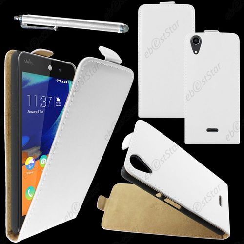 Ebeststar ® Housse Coque Etui En Pu Cuir À Rabat Ultra Fine (Slim Case) Pour Wiko Rainbow Lite 4g, Couleur Blanc + Stylet + 1 Film Protection D'écran + Lingette