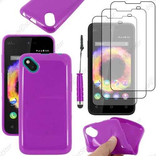 Ebeststar ® Housse Etui Coque Souple Silicone Gel Sans Motif Pour Wiko Sunset 2, Couleur Violet + Mini Stylet 3 Film
