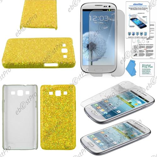 Ebeststar ® Etui Housse Coque Rigide À Paillettes Pour Samsung Galaxy S3 I9300 I9305, Couleur Jaune + Film Verre Trempé