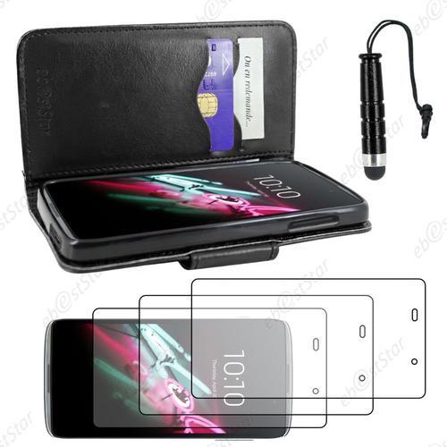 Ebeststar ® Housse Coque Etui Portefeuille Support Folio Simi Cuir Pour Alcatel Onetouch Idol 3 Écran 4.7 Pouces, Couleur Noir + Mini Stylet 3 Film