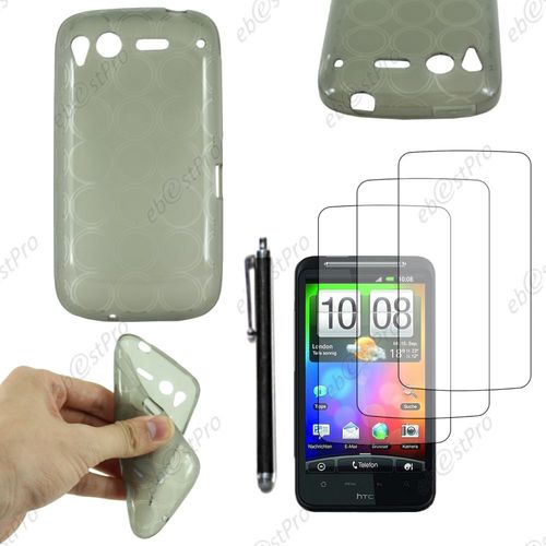 Ebeststar ® Housse Etui Coque Souple Silicone Gel Motif Cercle Pour Htc Desire S, G12, Couleur Gris + Stylet 3 Film