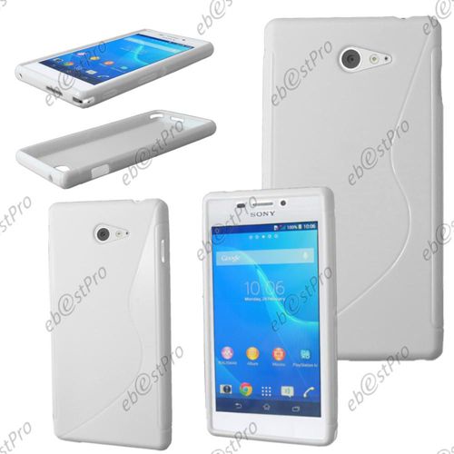 Ebeststar ® Pour Sony Xperia M2 D2302 D2303 Coque S-Line Silicone Gel Motif Vague Housse Etui Protection Souple, Couleur Blanc + 1 Film Protection D'écran + Lingette