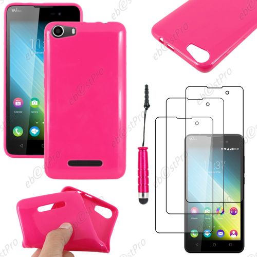 Ebeststar ® Housse Etui Coque Souple Silicone Gel Sans Motif Pour Wiko Lenny 2, Couleur Rose + Mini Stylet 3 Film