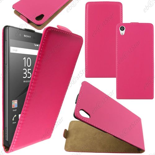 Ebeststar ® Housse Coque Etui En Pu Cuir À Rabat Ultra Fine (Slim Case) Pour Sony Xperia Z5, Z5 Dual, Couleur Rose + 1 Film Protection D'écran + Lingette