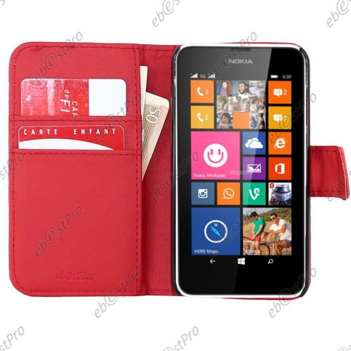 Ebeststar ® Pour Nokia Lumia 630 Etui Portefeuille Housse Coque Protection Folio Book Livre, Couleur Rouge + 1 Film Protection D'écran + Lingette