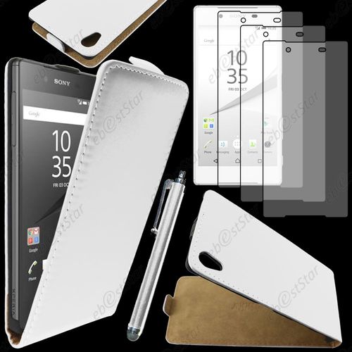 Ebeststar ® Housse Coque Etui En Pu Cuir À Rabat Ultra Fine (Slim Case) Pour Sony Xperia Z5, Z5 Dual, Couleur Blanc + Stylet 3 Film