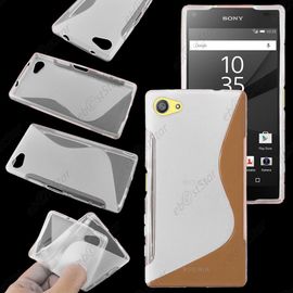 Ebeststar ® Pour Sony Xperia Z5 Compact Coque S-Line Silicone Gel Motif Vague Housse Etui Protection Souple, Couleur Transparent + 1 Film Protection D'écran + Lingette