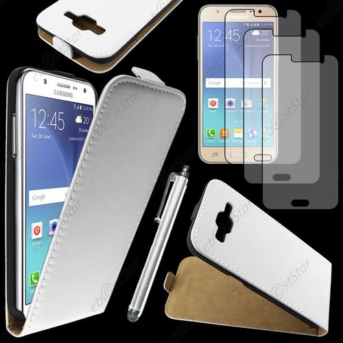 Ebeststar ® Housse Coque Etui En Pu Cuir À Rabat Ultra Fine (Slim Case) Pour Samsung Galaxy J5 Sm-J500f, Couleur Blanc + Stylet 3 Film