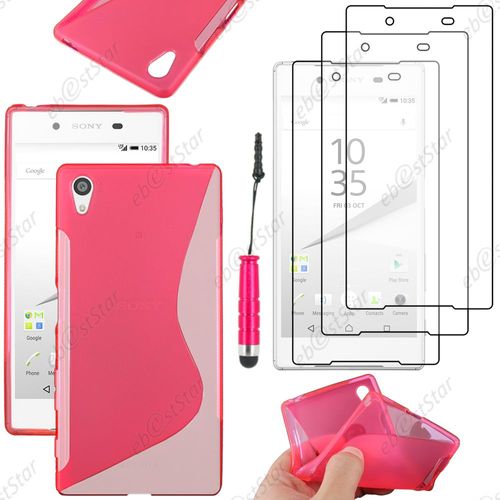 Ebeststar ® Housse Etui Coque Silicone Gel Motif S-Line Protection Souple Pour Sony Xperia Z5, Z5 Dual, Couleur Rose + Mini Stylet 3 Film